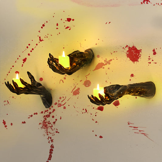 🖤 Spooky Wall Hand Decor Kit – Creepy Halloween Resin Hands with Bats & Candles