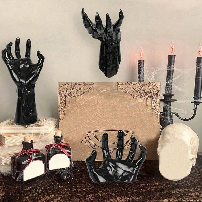 🖤 Spooky Wall Hand Decor Kit – Creepy Halloween Resin Hands with Bats & Candles