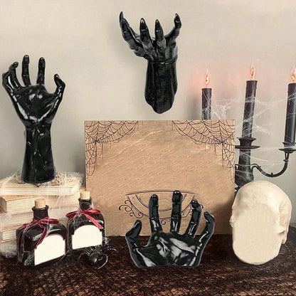 🖤 Spooky Wall Hand Decor Kit – Creepy Halloween Resin Hands with Bats & Candles