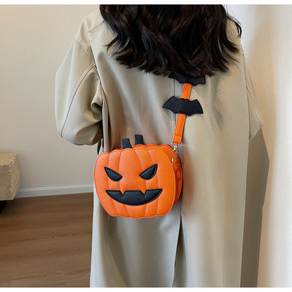 👜 Retro Pumpkin Shoulder Bag – Angry & Happy Face Design, Small Square Crossbody