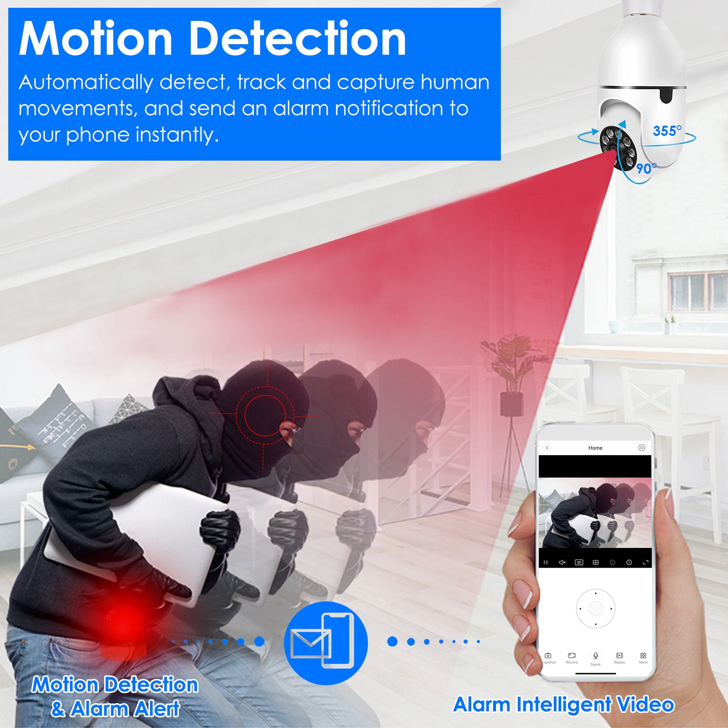 1Pc E27 WiFi Bulb Camera - 1080P FHD Security Surveillance with Pan Tilt, Two-Way Audio, Night Vision, and Motion Detection Control