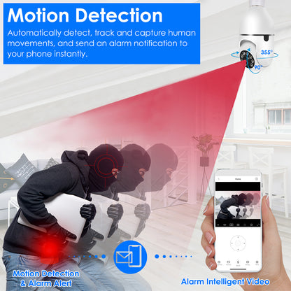 1Pc E27 WiFi Bulb Camera - 1080P FHD Security Surveillance with Pan Tilt, Two-Way Audio, Night Vision, and Motion Detection Control
