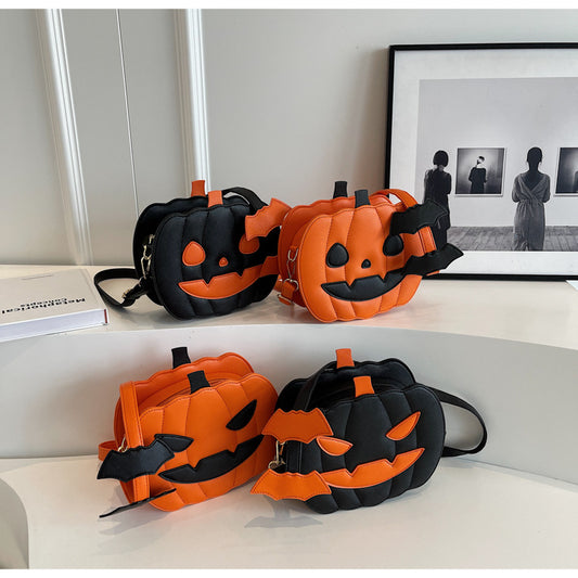 👜 Retro Pumpkin Shoulder Bag – Angry & Happy Face Design, Small Square Crossbody