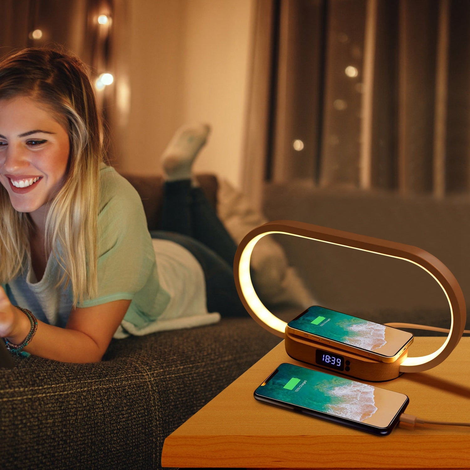 Stylish Touch Control Bedside Lamp with Wireless Charging and Digital Clock - Perfect for Your Nightstand!