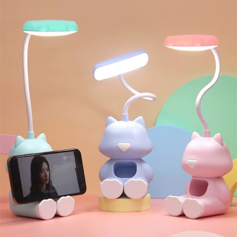 Illuminate Your Space with the Adorable Creative Cute Cat Flexible LED Desk Lamp - Perfect for Kids and Students!