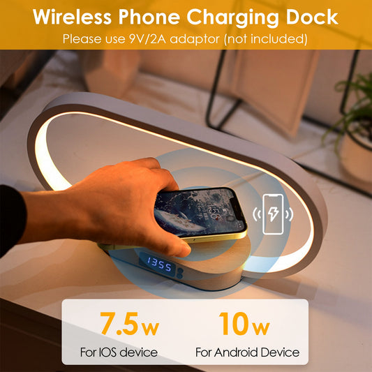 Stylish Touch Control Bedside Lamp with Wireless Charging and Digital Clock - Perfect for Your Nightstand!