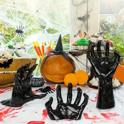 🖤 Spooky Wall Hand Decor Kit – Creepy Halloween Resin Hands with Bats & Candles
