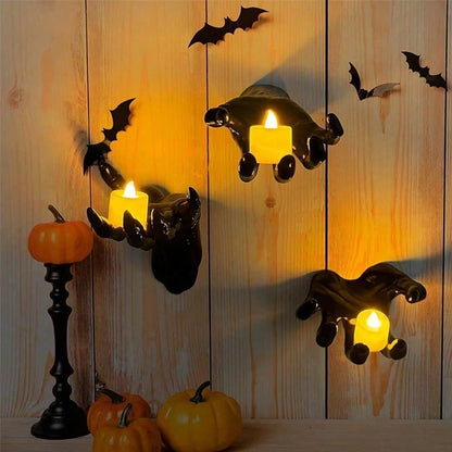 🖤 Spooky Wall Hand Decor Kit – Creepy Halloween Resin Hands with Bats & Candles