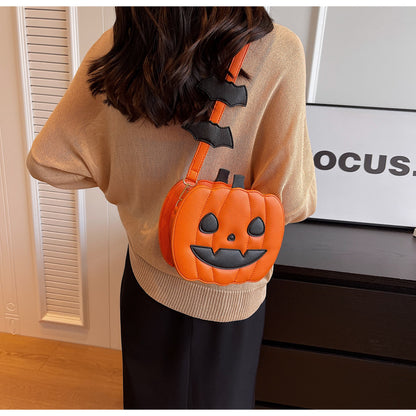 👜 Retro Pumpkin Shoulder Bag – Angry & Happy Face Design, Small Square Crossbody