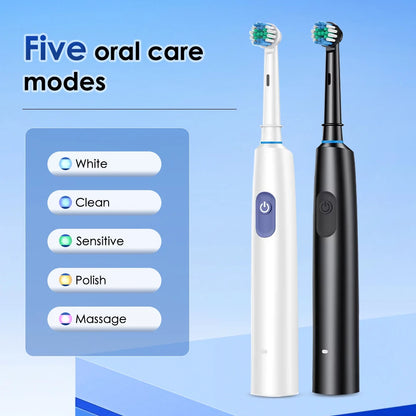 Revolutionize Your Oral Care Routine with the Waterproof Electric Rotating Toothbrush - 5 Modes and 8 Soft Brush Heads for Ultimate Cleaning