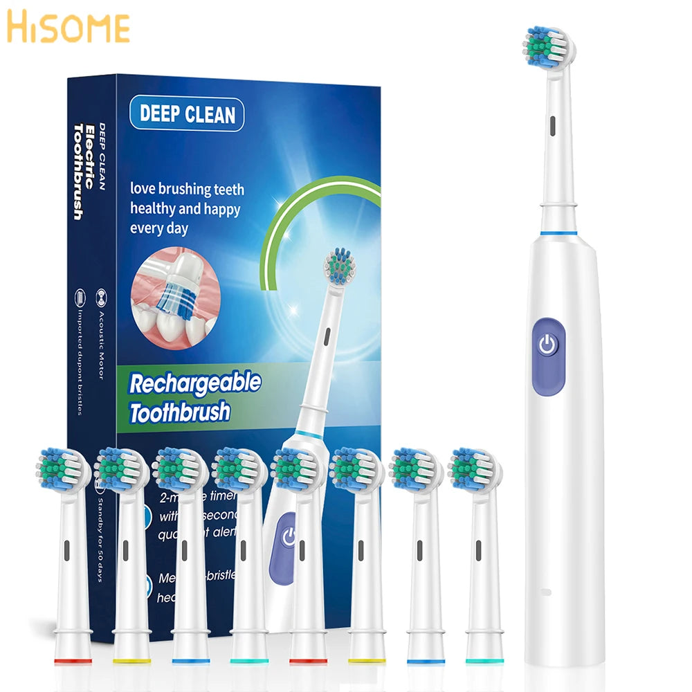 Revolutionize Your Oral Care Routine with the Waterproof Electric Rotating Toothbrush - 5 Modes and 8 Soft Brush Heads for Ultimate Cleaning