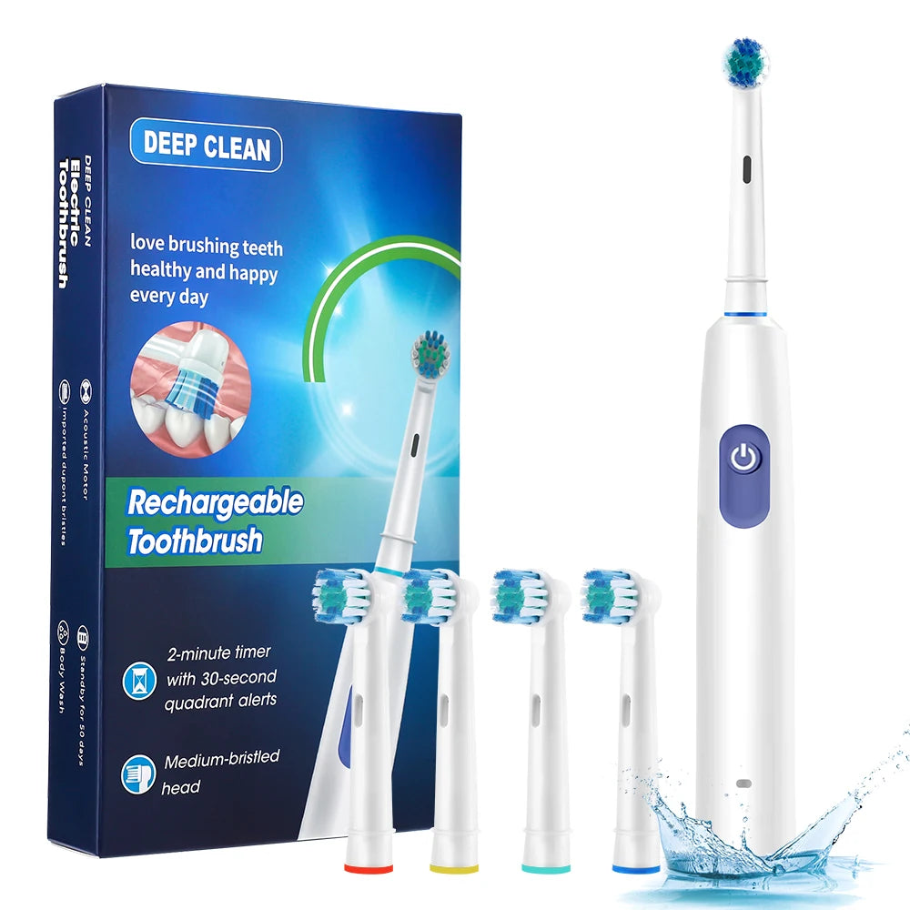 Revolutionize Your Oral Care Routine with the Waterproof Electric Rotating Toothbrush - 5 Modes and 8 Soft Brush Heads for Ultimate Cleaning