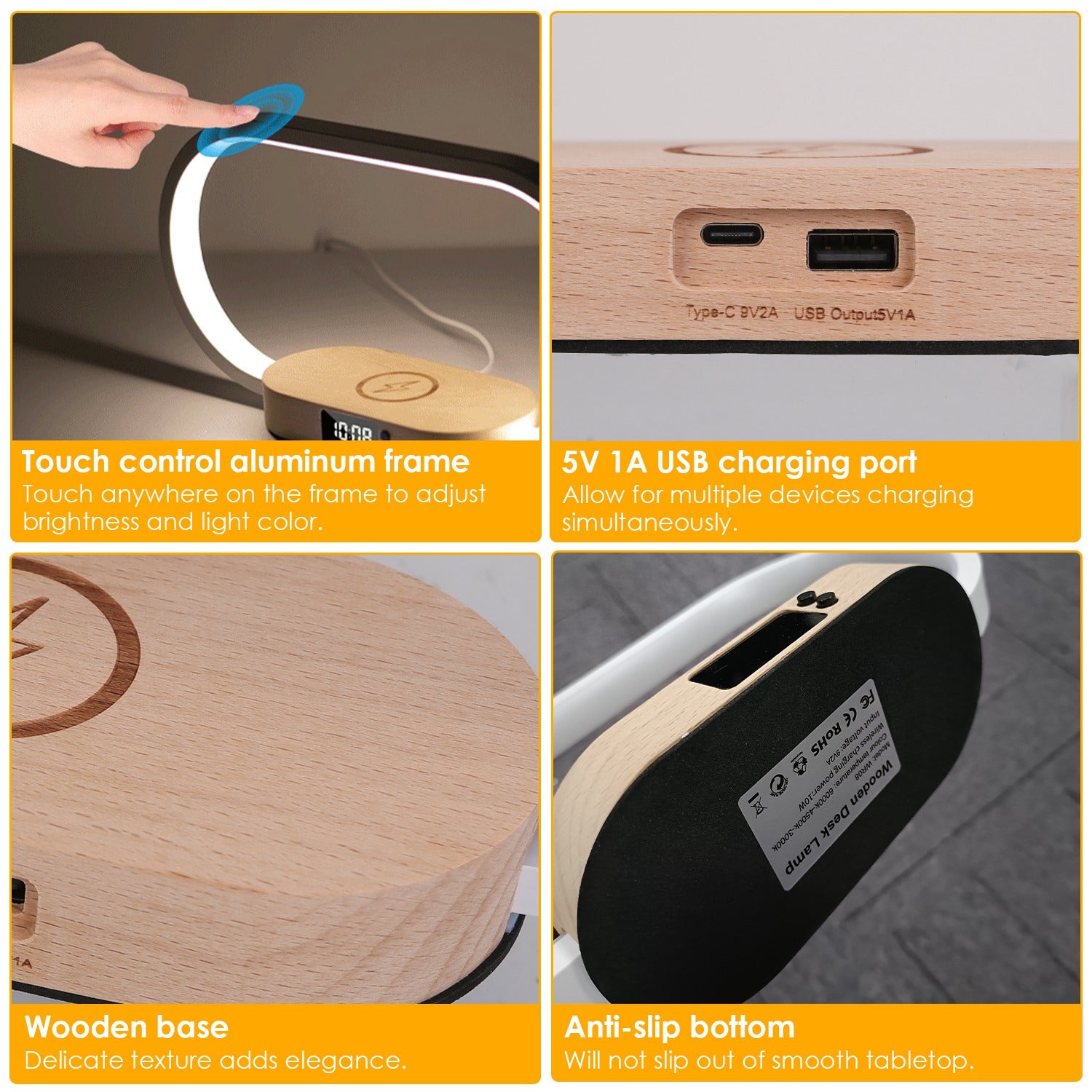 Stylish Touch Control Bedside Lamp with Wireless Charging and Digital Clock - Perfect for Your Nightstand!