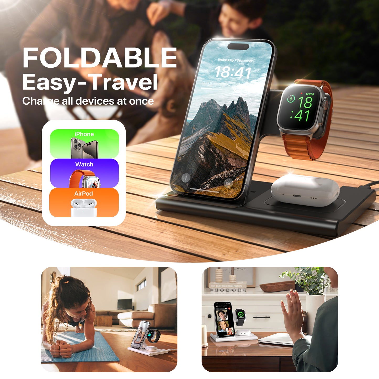 Revolutionary 3-in-1 Wireless Charging Station: Fast 15W Charging for All Your Devices