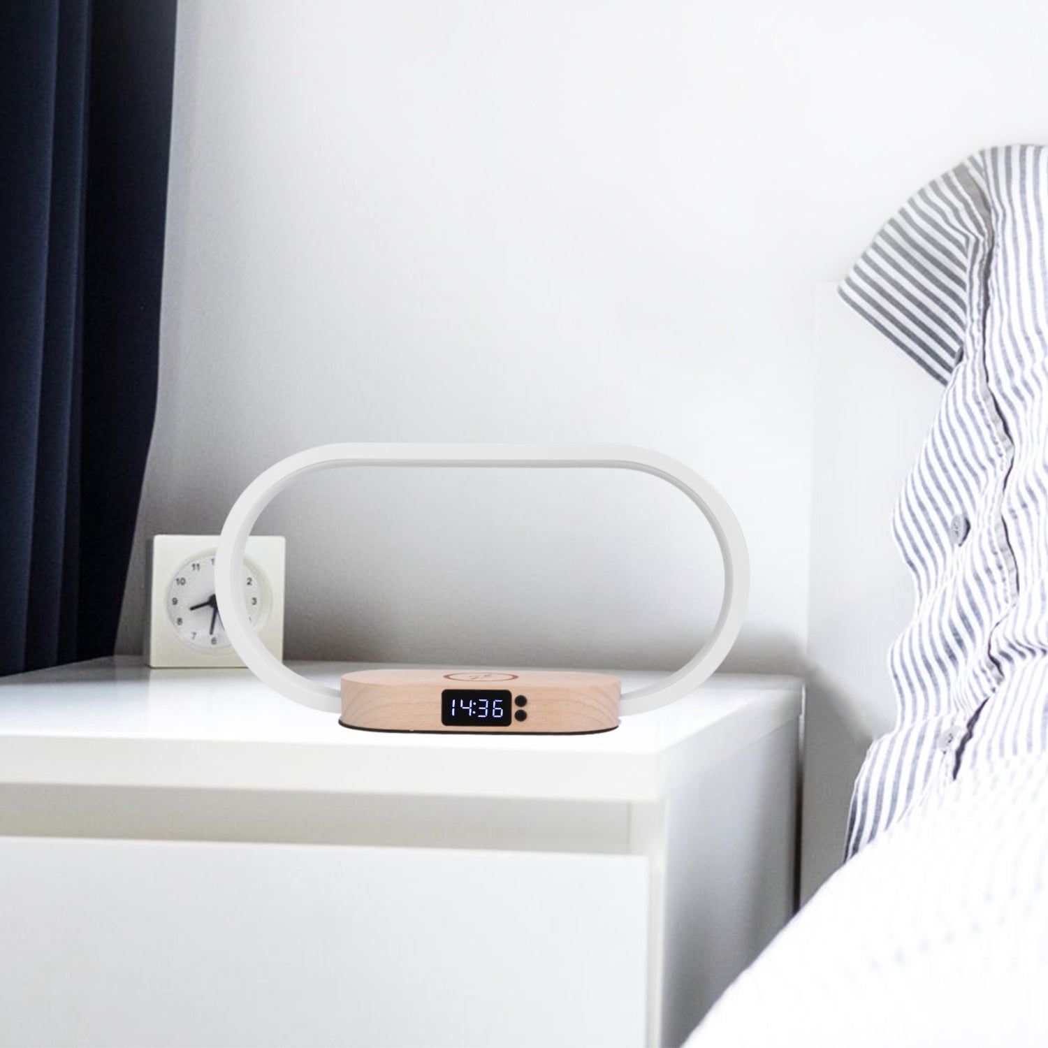 Stylish Touch Control Bedside Lamp with Wireless Charging and Digital Clock - Perfect for Your Nightstand!