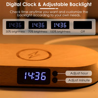 Stylish Touch Control Bedside Lamp with Wireless Charging and Digital Clock - Perfect for Your Nightstand!