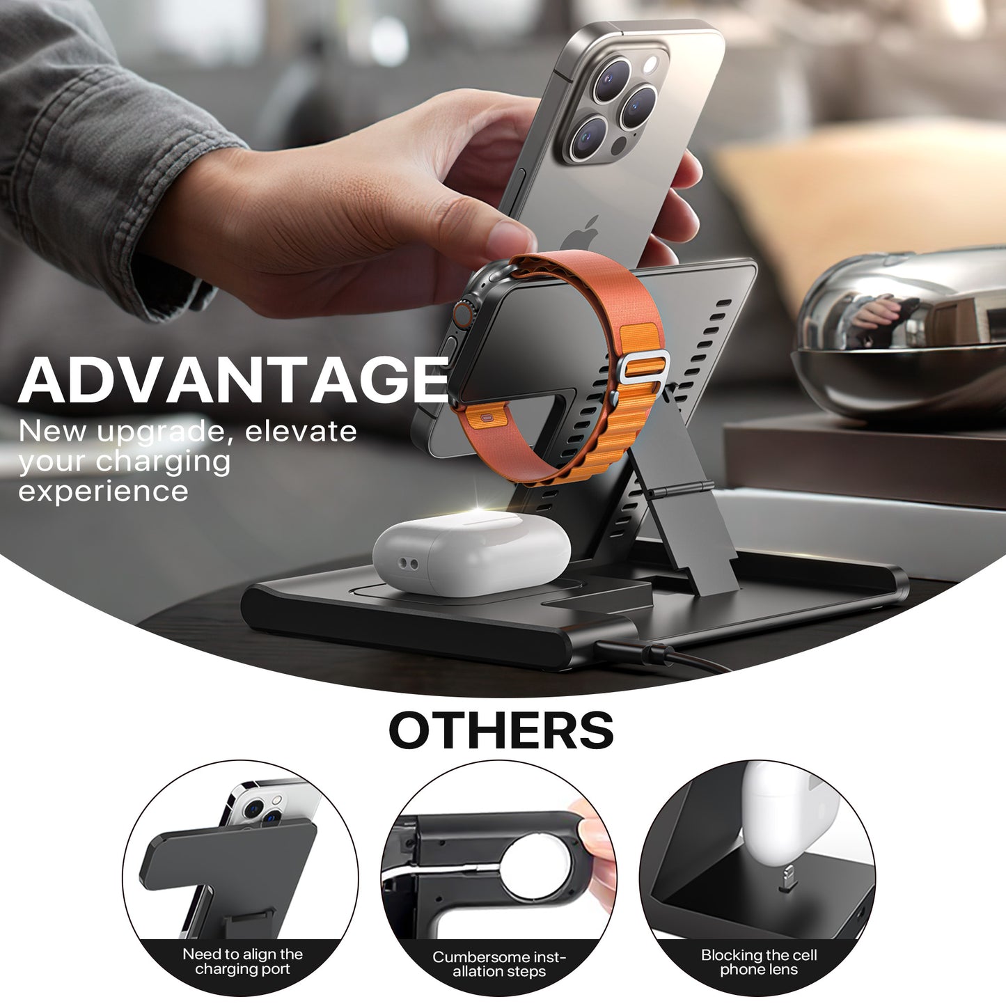 Revolutionary 3-in-1 Wireless Charging Station: Fast 15W Charging for All Your Devices