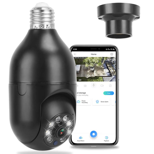 1Pc E27 WiFi Bulb Camera - 1080P FHD Security Surveillance with Pan Tilt, Two-Way Audio, Night Vision, and Motion Detection Control